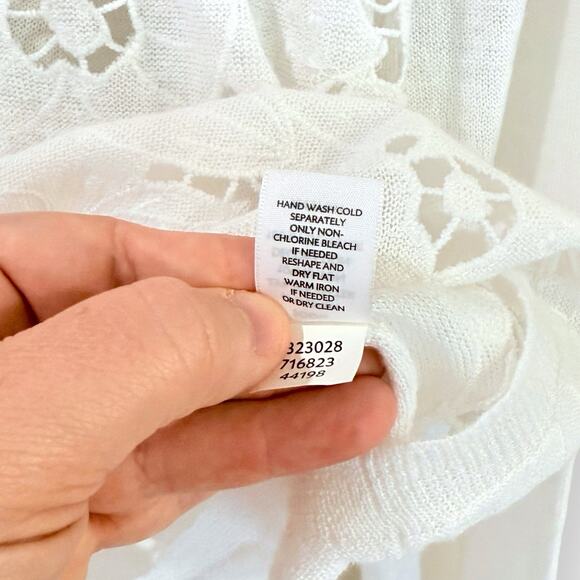 J Jill White Linen Blend Lace Crochet Cutout Scoop Neck Sweater Womens Large - Picture 7 of 10